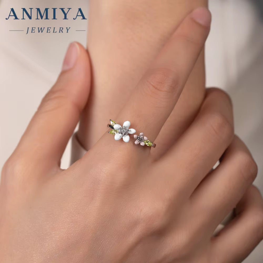 New Arrival 925 Silver Zircon Flower Ring Trendy Waterproof Daily Open Adjustable Rings for Women Jewelry Gift