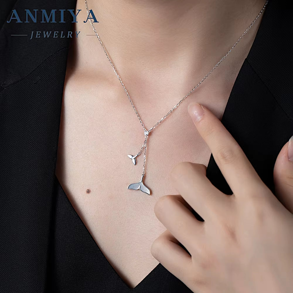 925 Sterling Silver Fishtail Necklace Light Luxury Collarbone Chain Female Niche Design Sense Necklace Jewelry