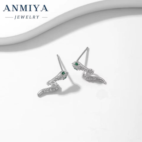 ANMIYA Fashion Jewelry Design Nice Snake Shape Silver 925 Stud Earrings for Men Women