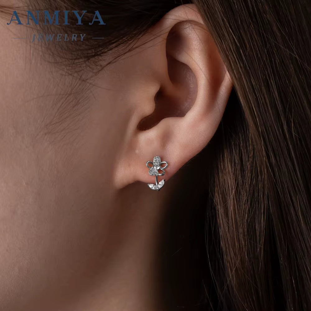 ANMIYA New Fashion 925 Sterling Silver Cute Flower Ear Stud Earrings Studs for Women Jewelry