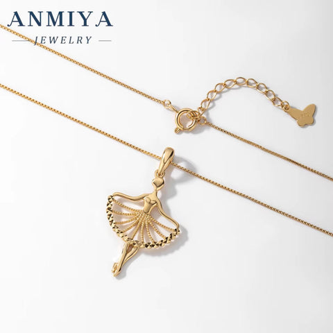 ANMIYA Jewelry Royal Elegance Fashion Ballerina Pendant with Diamonds 18K Gold Plated Silver Necklace