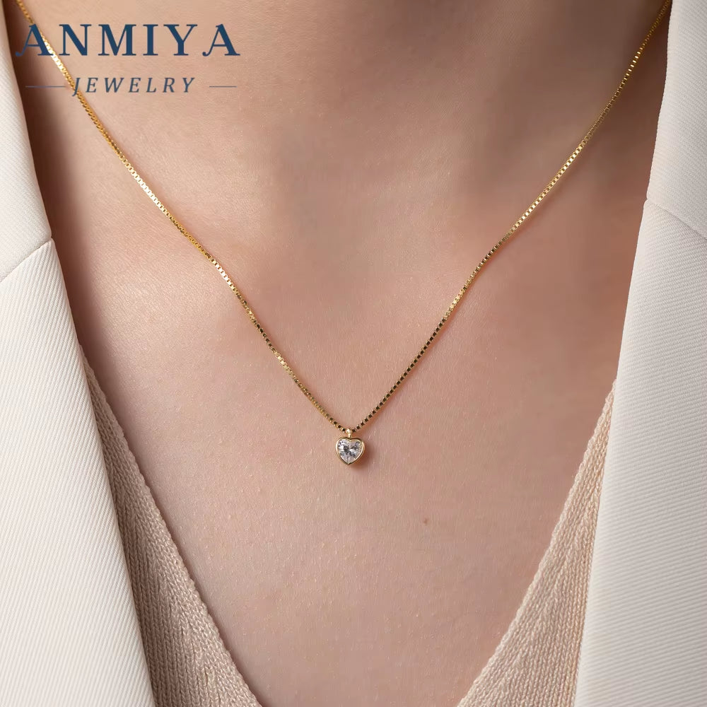 ANMIYA Luxury 2024 Fashion New 925 Silver Charm Necklace Heart Zircon Stone Earrings Necklace Set for Women