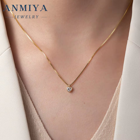 ANMIYA Luxury 2024 Fashion New 925 Silver Charm Necklace Heart Zircon Stone Earrings Necklace Set for Women